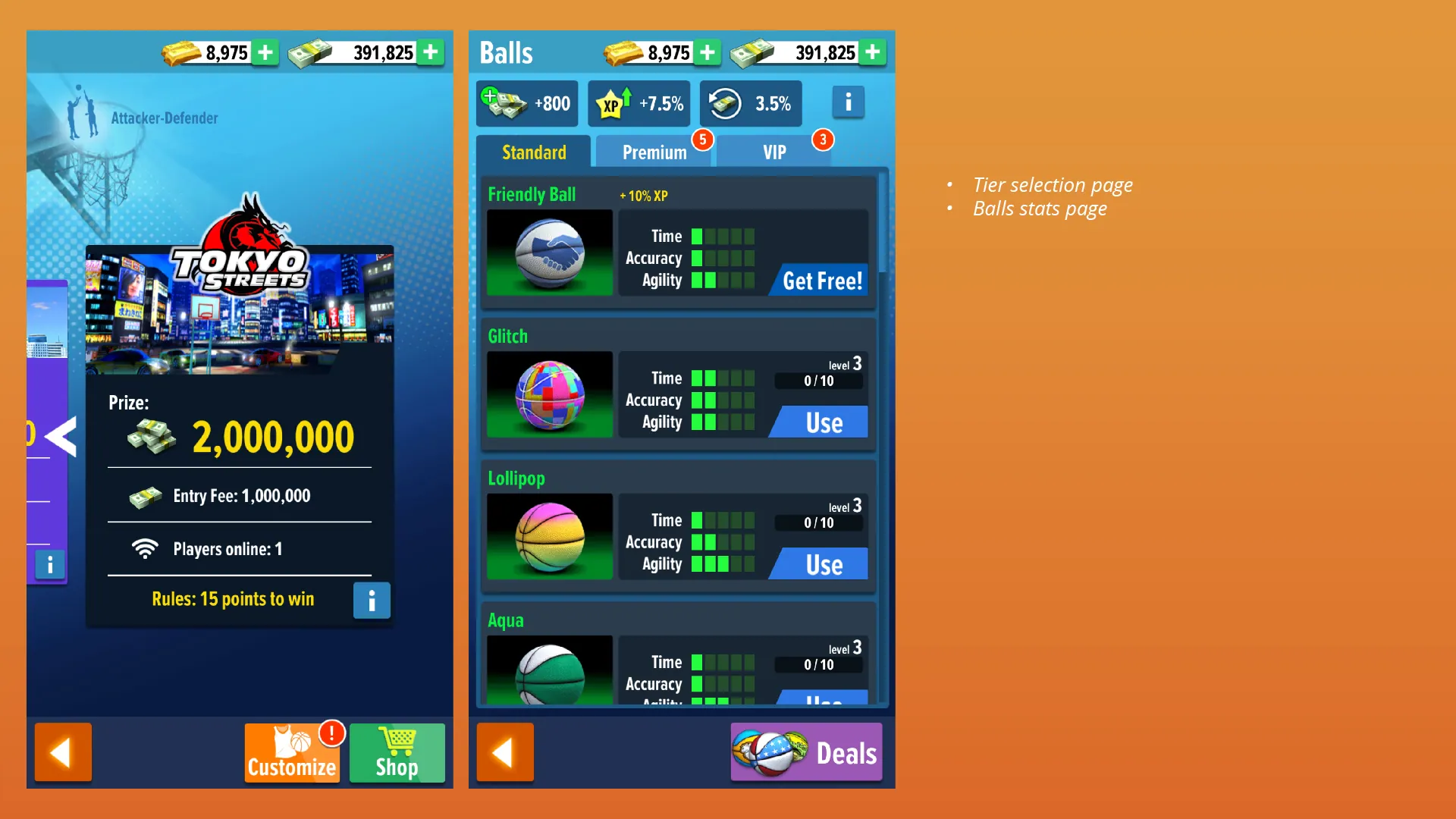 Basketballs with stats in the shop