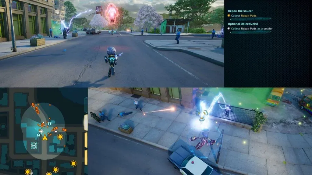 In-game HUD: objectives on the right, minimap bottom left