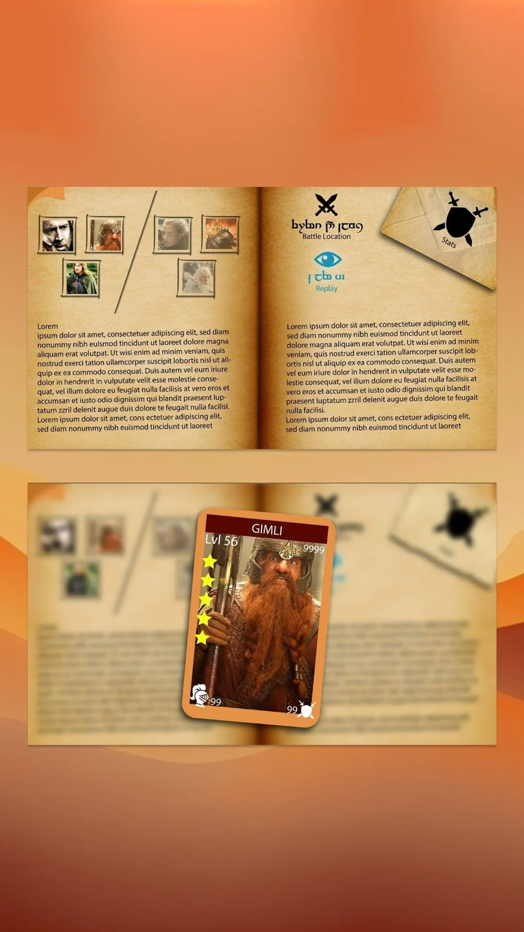 Commander profiles as pages of a lore book