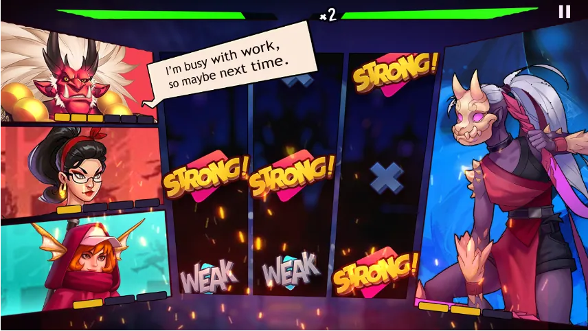 Battle screen in a comic-book style