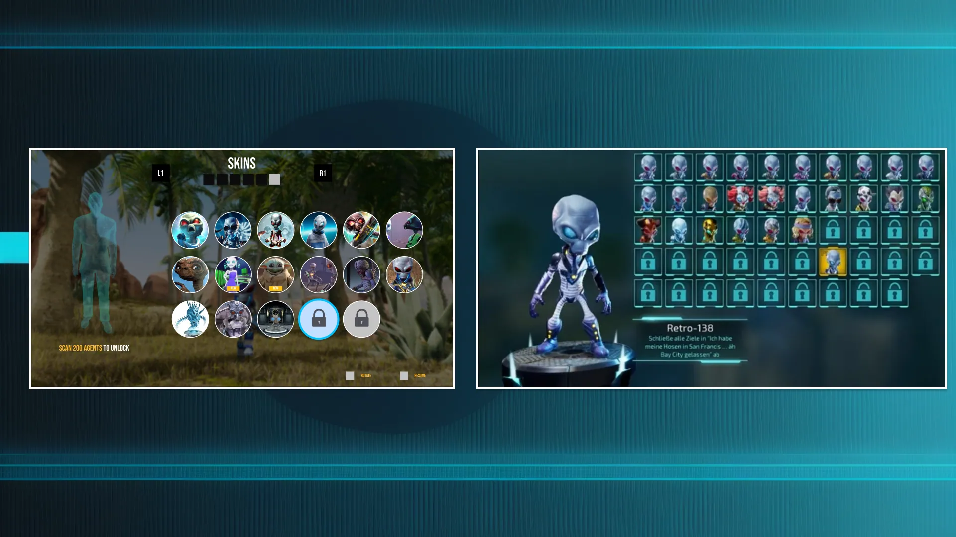 Skins menu before and after: from a crowded radial to a grid that gives the 3D model room