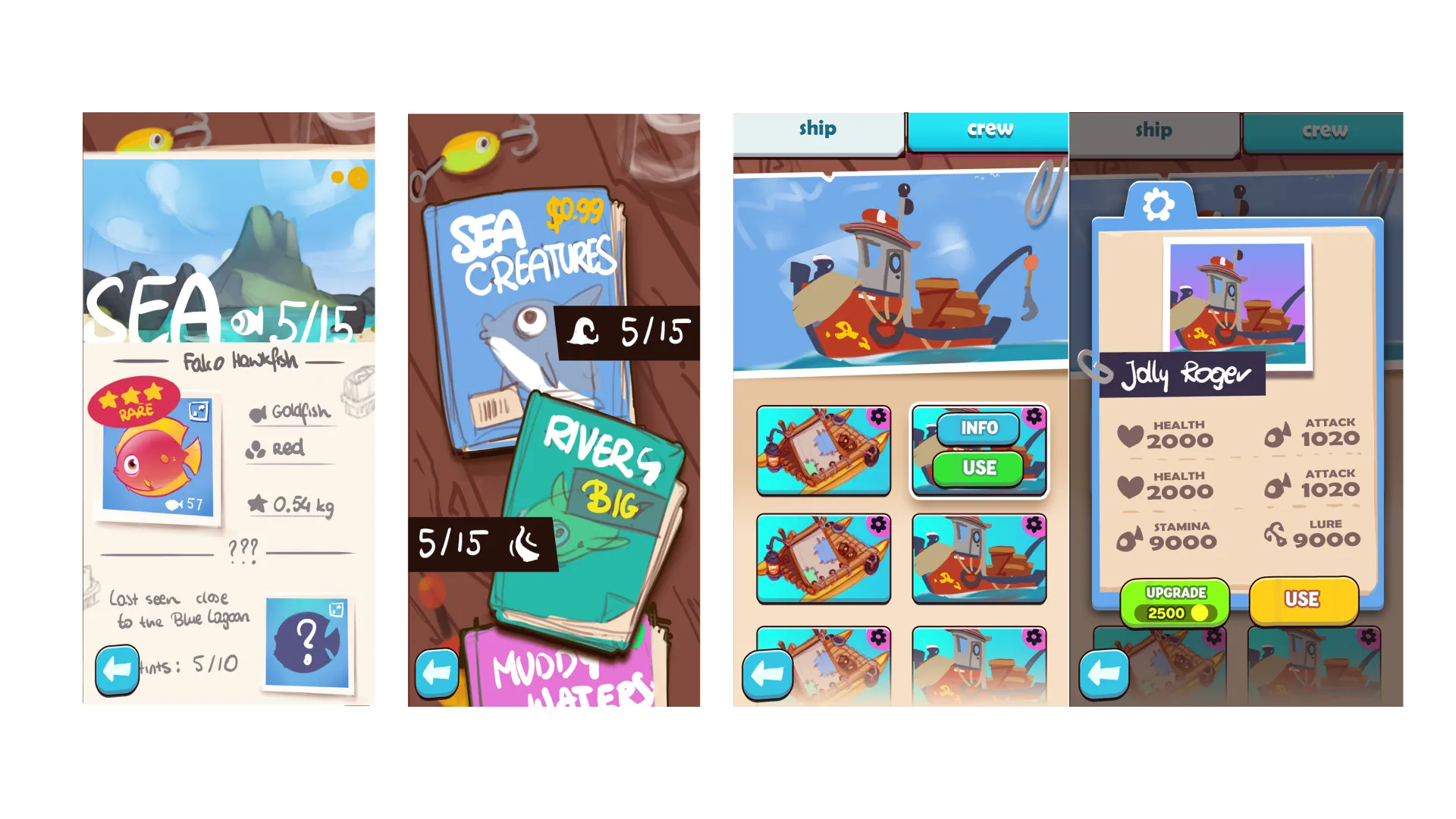 Early UI concepts for crew and boat management
