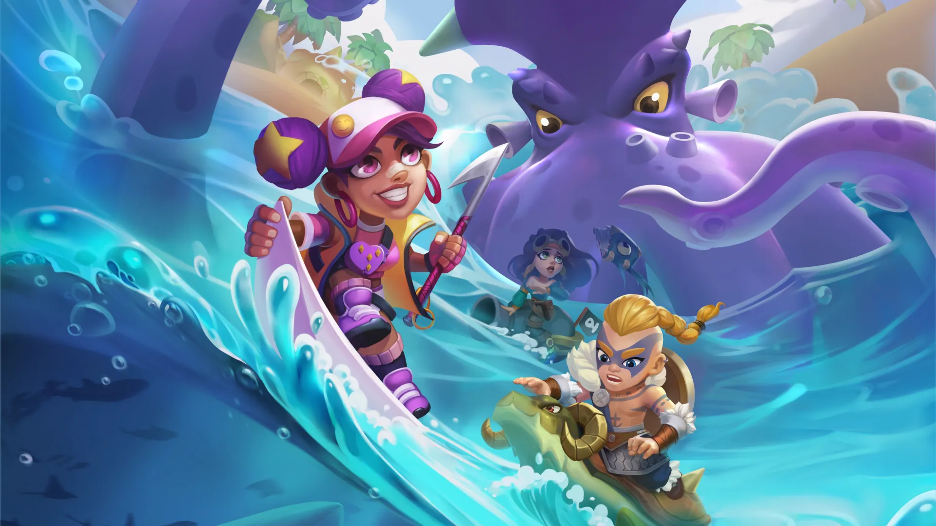 Key art: a hero facing a giant octopus