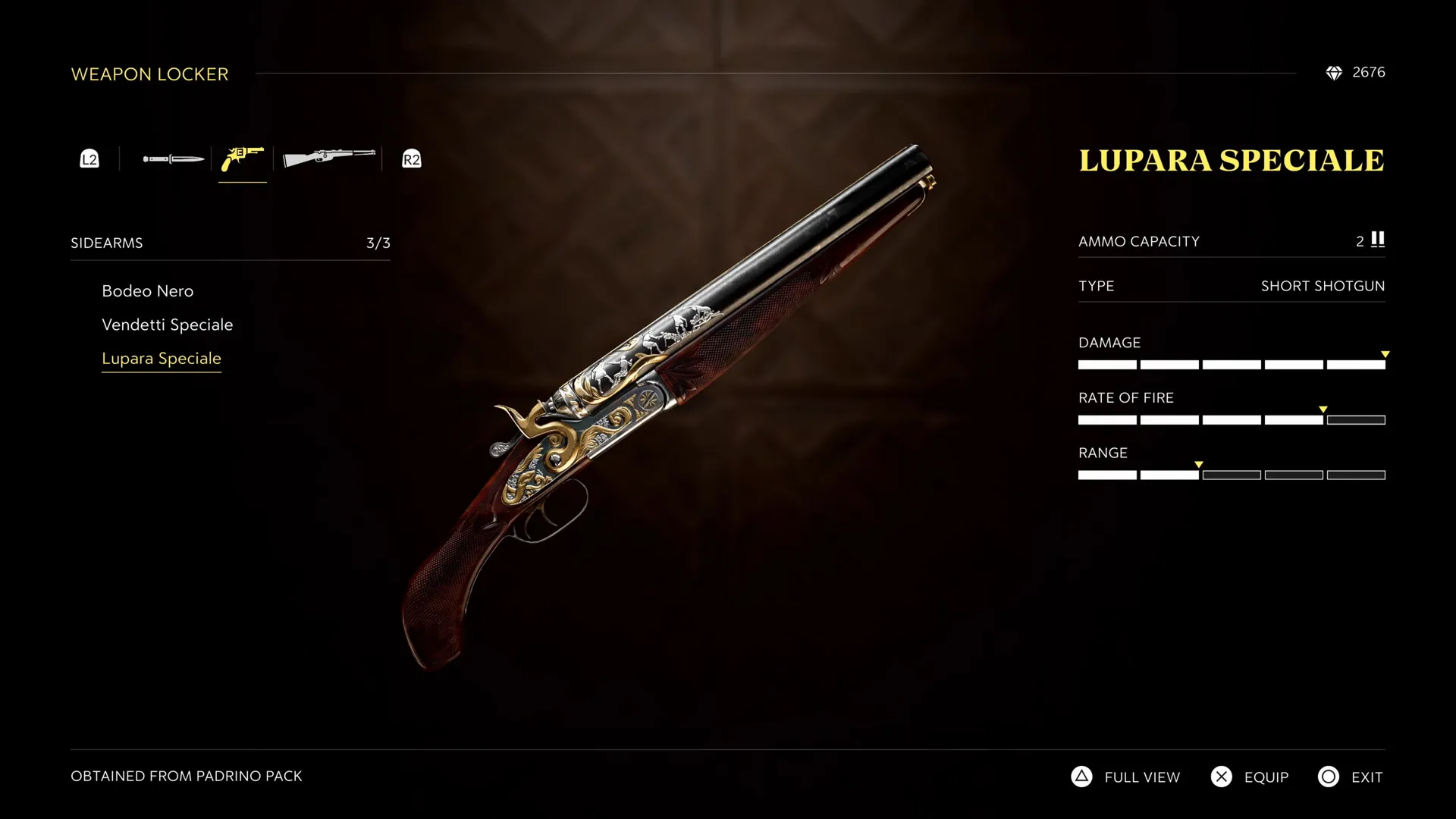 Weapon Locker: the Lupara Speciale, compared through the base game's stat bars