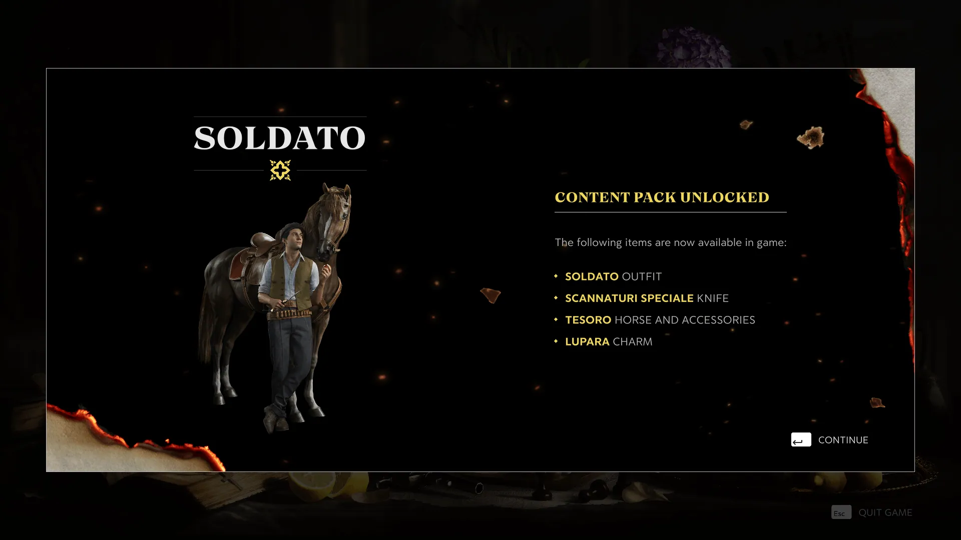Reward screen for an unlocked content pack