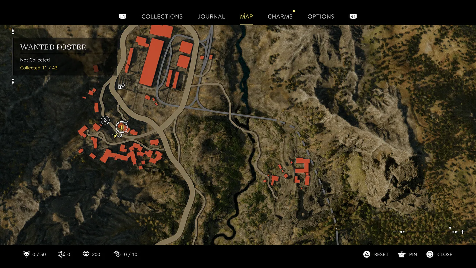 Wanted posters as map collectibles, with progress shown in the tooltip